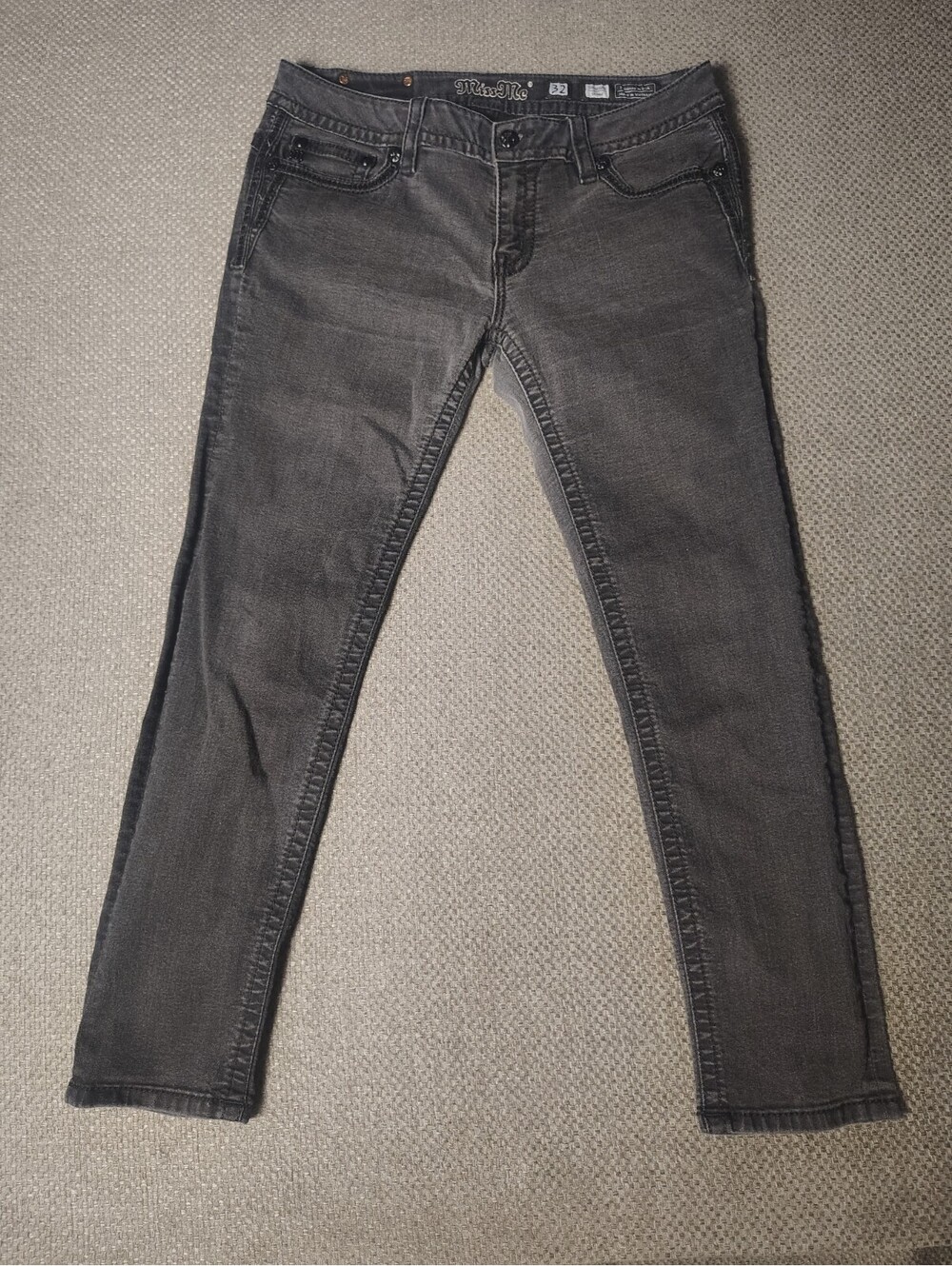 Miss Me Signature Skinny Jeans Womens 32x30 Black Gray Sequin Flap Pocket vtg